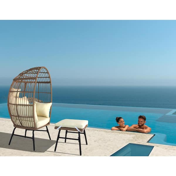 moda furnishings Black Natural 2-Piece Steel Wicker Outdoor Lounge Chair with White Cushions