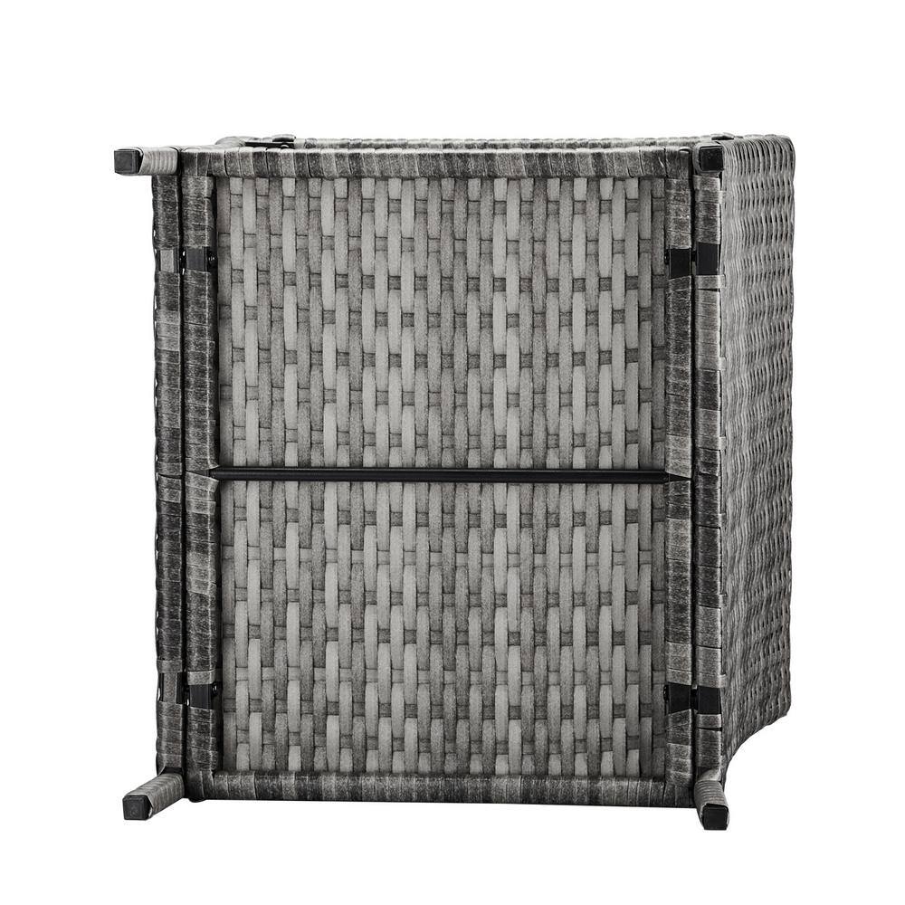 Gray and Black Iron Wicker Outdoor End Table