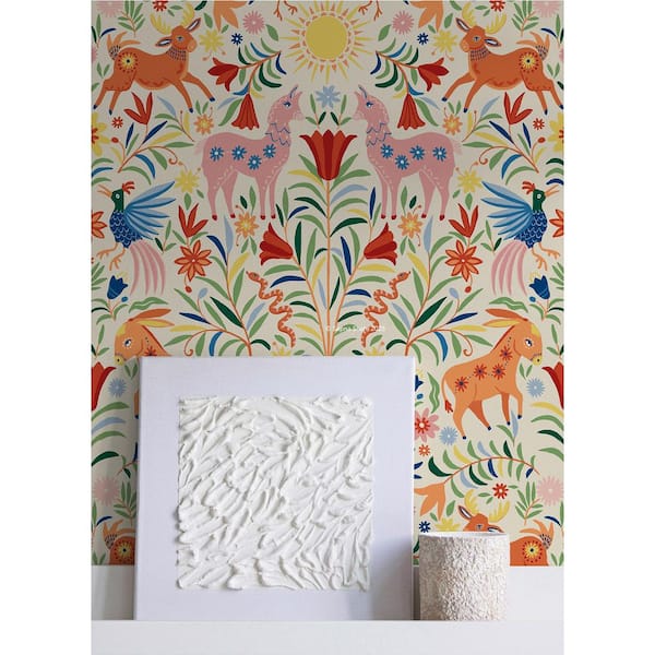 Whimsical Creatures Cream White Peel and Stick Wallpaper