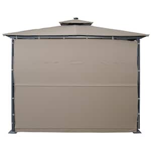 Patio 9.8 ft. x 9.8 ft. Brown Gazebo with Extended Side Shed/Awning and LED Light for Backyard, Poolside, Deck