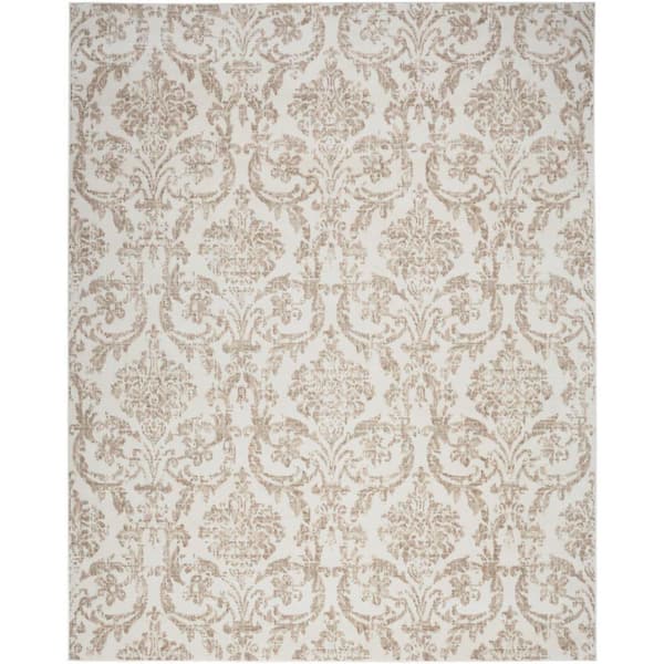 Jubilant Ivory Beige 10 ft. x 14 ft. Damask Transitional Area Rug