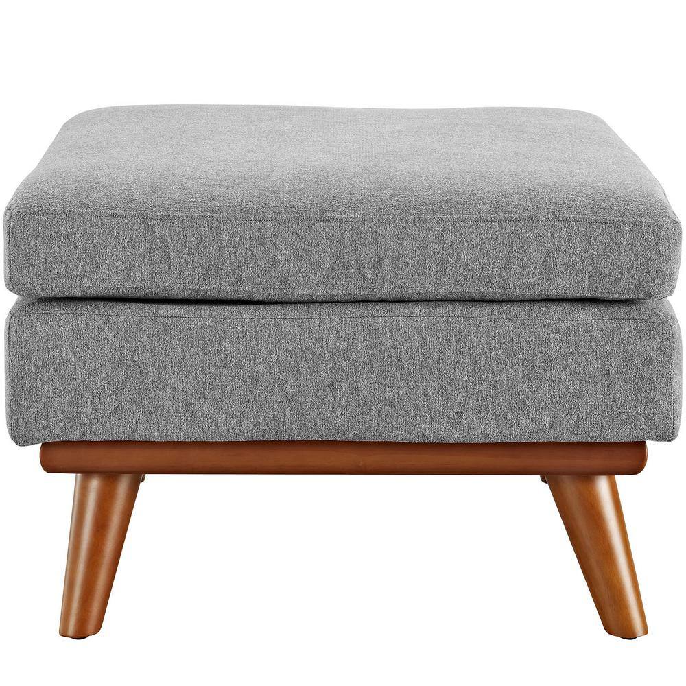 Expectation Gray Tufted Fabric Ottoman with Rubberwood Legs