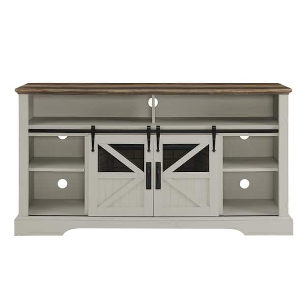 FIROMO 60 in. Freestanding TV Stand with Electric Fireplace KD Inserts Heater, Door Sensor, Fits TVs up to 70 in, White