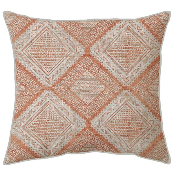Unbranded 18 in. x 18 in. Woven Outdoor Orange/White Recyled Polyester Throw Pillow