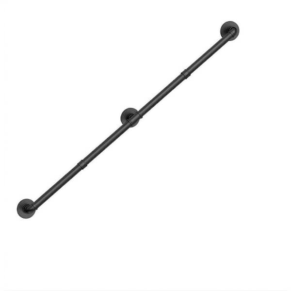5 ft. Black Metal Industrial Pipe Handrail Wall Mount Safety Handle for ...
