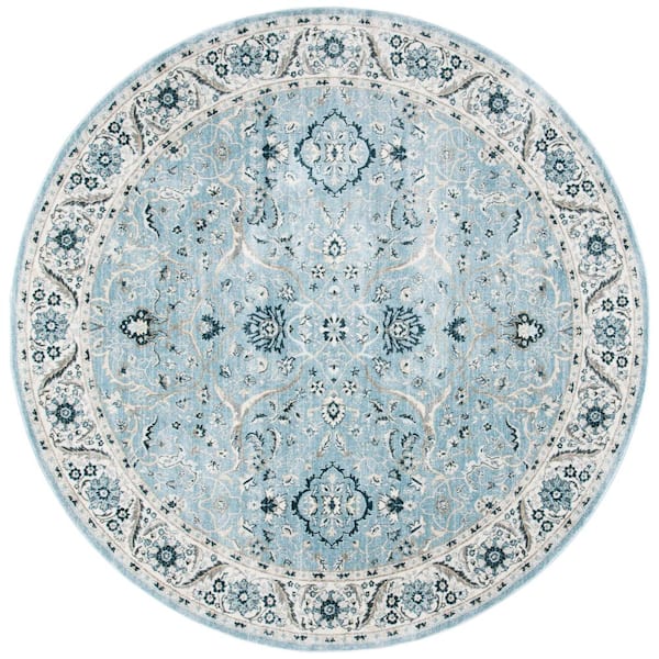 Isabella 8 ft. x 8 ft. Light Blue/Cream Oriental Round Rug