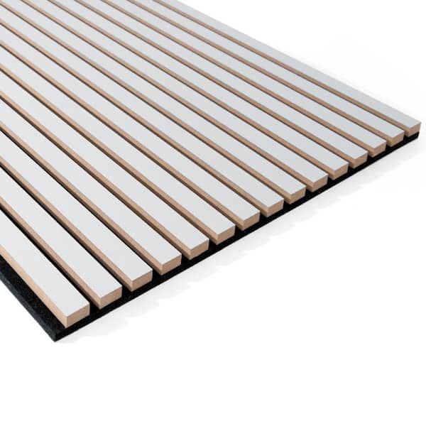 4/5in. x 2ft. x 4ft. Brushed Silver Slat MDF Decorative Acoustic Wall Paneling, Fluted Sound Absorbing Panels (4-Pack)