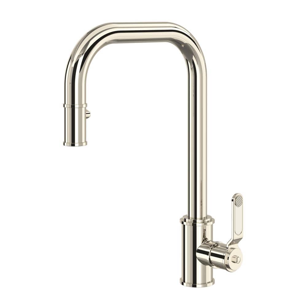 Polished Nickel Brass Pull-Down Kitchen Faucet with U-Spout