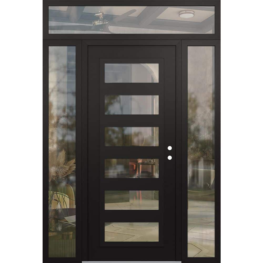 C9 68 in. x 96 in. Black P Left-Hand/Inswing Clear Glass Black/Black 2 Sidelite + Transom Steel Prehung Front Door price history on PriceWatchPro