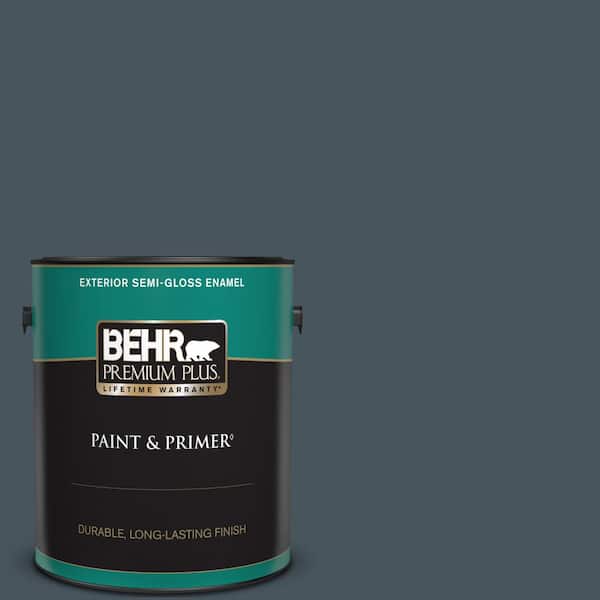 BEHR PREMIUM PLUS 1 gal. #BNC-40 Moody Black Semi-Gloss Enamel Exterior Paint & Primer