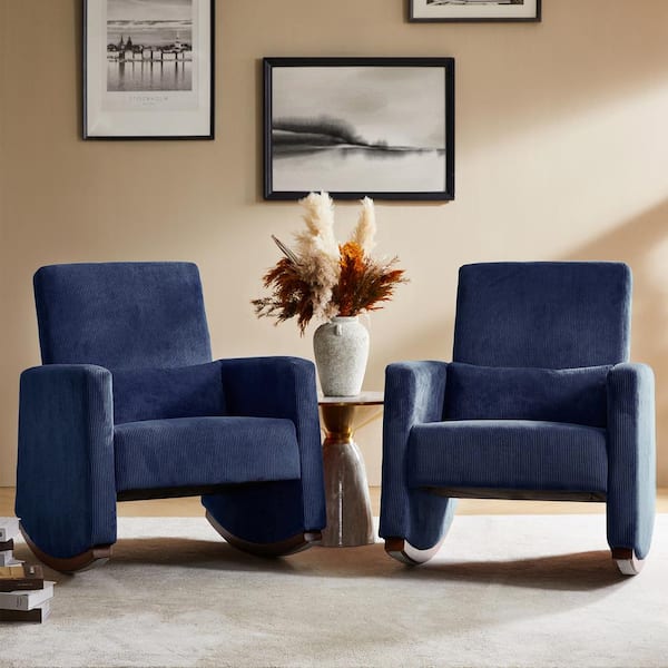 JAYDEN CREATION Don Navy Solid Wood Rocking Chair with Polyester Upholstery, (Set of 2)