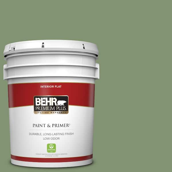 BEHR PREMIUM PLUS 5 gal. #BIC-26 Aloe Plant Flat Low Odor Interior Paint & Primer