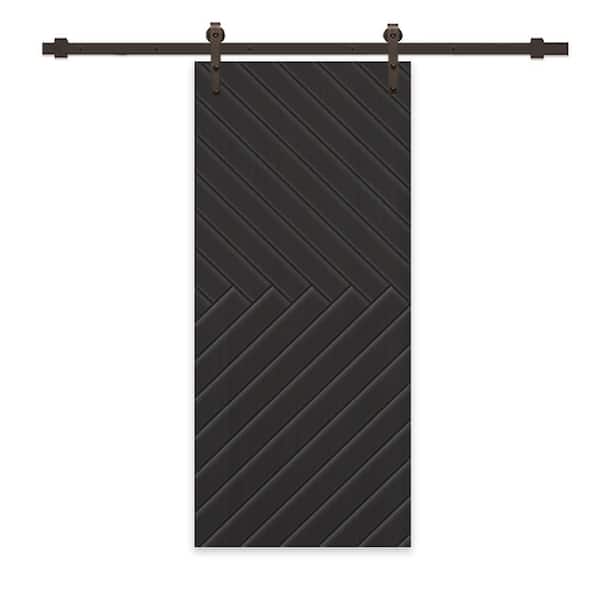 CALHOME 42 in. x 80 in. Black Painted Composite MDF Paneled Interior Sliding Barn Door with Hardware Kit