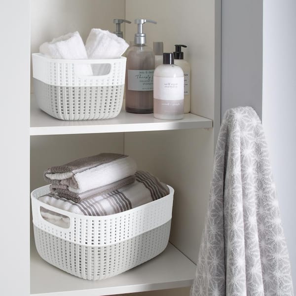 Plastic Storage Organizer Baskets (Set of 3) – Grey Rectangular Storage  Baskets - Decorative Woven Knit Design Storage Bin - Organization Bins for  Drawer, Pantry, Cabinet, Bathroom, Shelf and Kitchen 