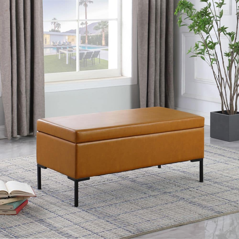 Carmel Faux Leather Large Storage Bench with Metal Legs