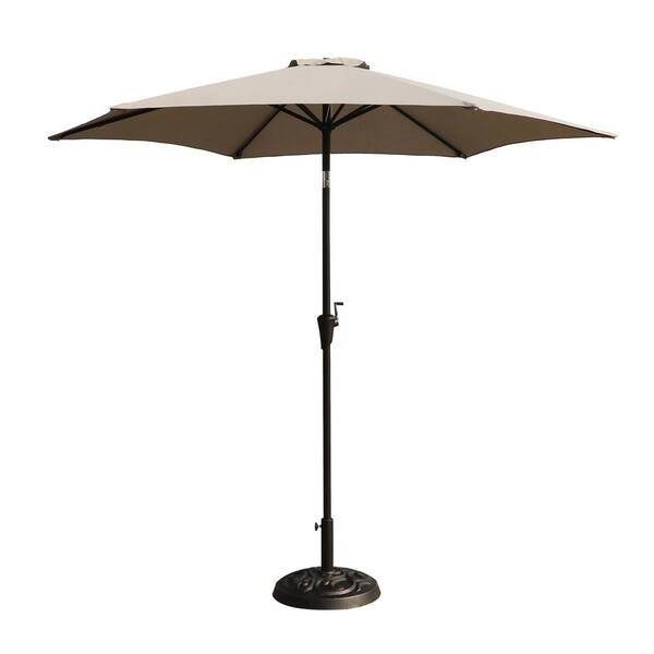 Zeus & Ruta 8.8 ft. Aluminum Market Patio Umbrella in Gray with 33 lbs. Resin Umbrella Base, Push Button Tilt and Crank Lift