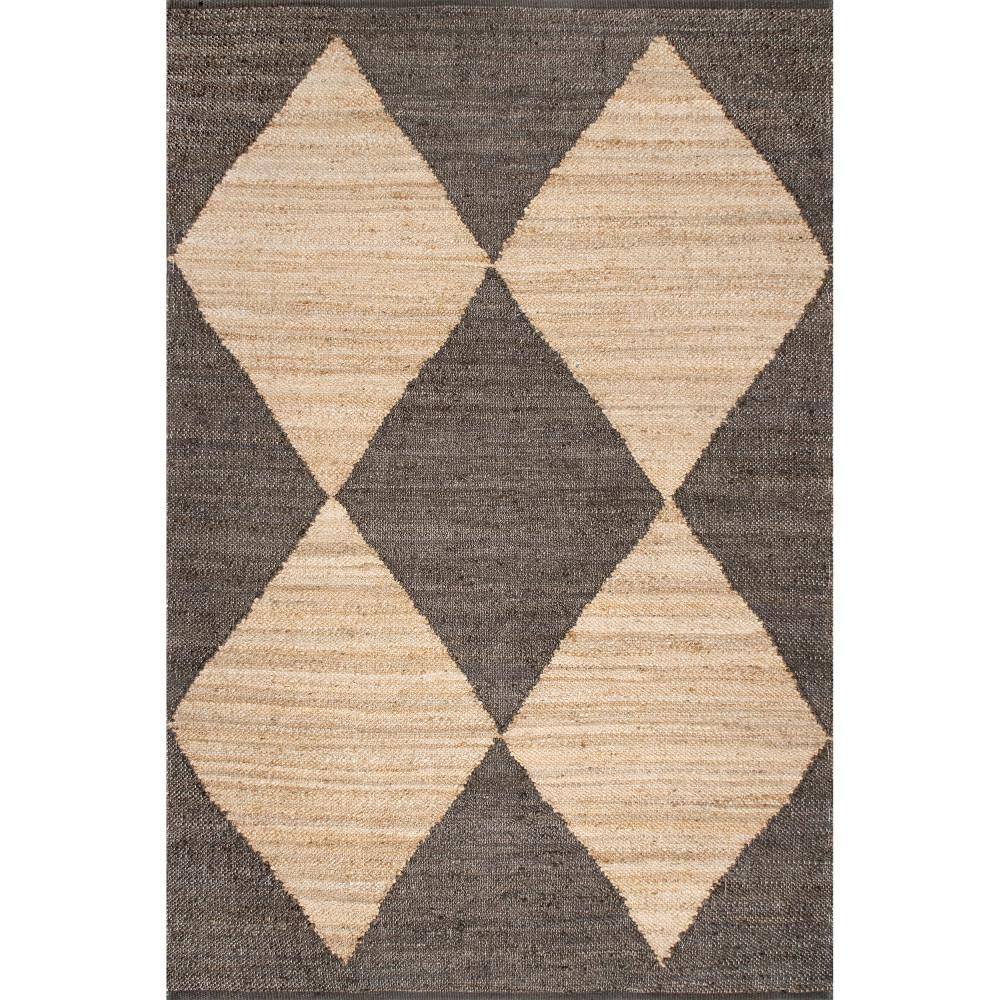 Handmade Black and Beige Cotton Diamond Area Rug, 10' x 14'