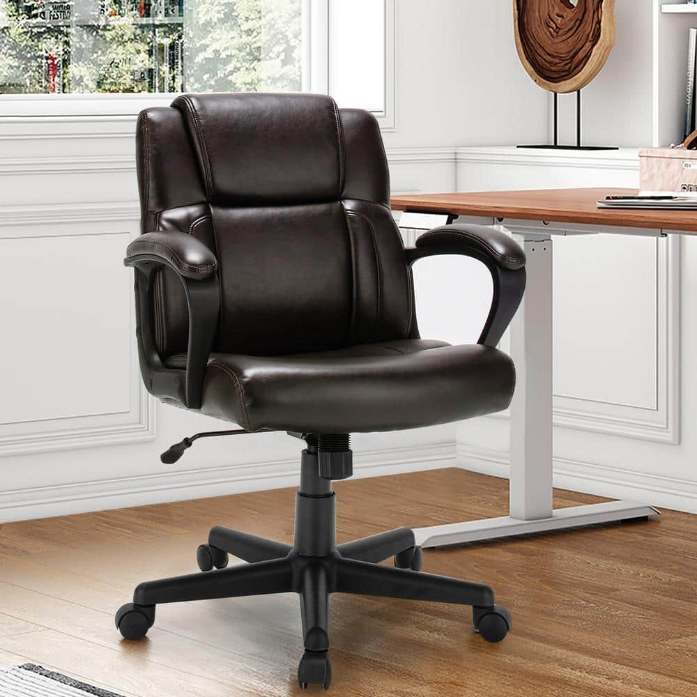 Brown Leather Swivel Executive Chair with Metal Base