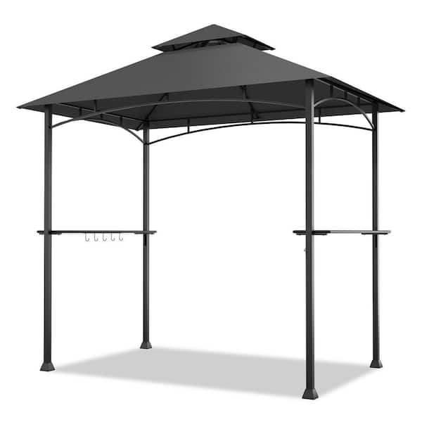8 ft. x 5 ft. Gray 2-Tier Grill Gazebo with Serving Shelf and Storage Hooks