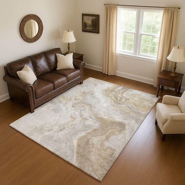 Mayfield Premium Machine Washable Abstract AMF1682 Ivory 8 ft. x 10 ft. Area Rug