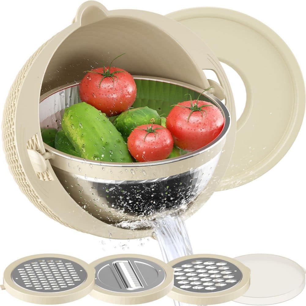 4-in-1 Multifunctional Colander, 360° Rotating, Space-Saving Stainless Steel with Upgraded Graters for Fruits, Beige price history on PriceWatchPro