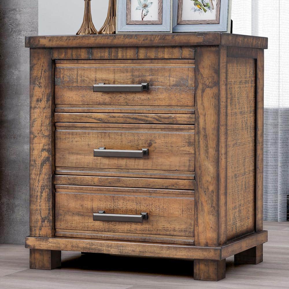 Rustic 3-Drawer Reclaimed Solid Wood Farmhouse Nightstand (24 in. W x 17 in. D x 25.6 in. H) - thumbnail 5
