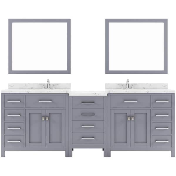 Virtu USA Caroline Parkway 93 in. W x 22 in. D x 35 in. H Double Sink Bath Vanity in Gray with Quartz Top and Mirror