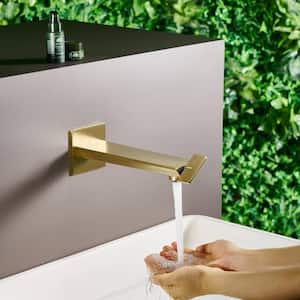 Wall Mount Bathroom Sink Faucets, Single Handle Basin Faucet in Brushed Gold