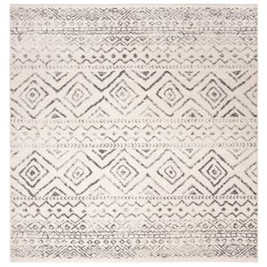 Tulum Ivory/Gray 5 ft. x 5 ft. Square Geometric Diamonds Striped Area Rug