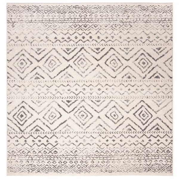 Tulum Ivory/Gray 7 ft. x 7 ft. Square Geometric Diamonds Striped Area Rug