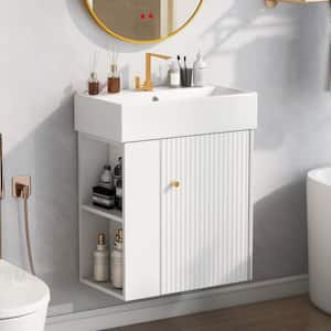 21.6 in. W x 12.4 in. D x 26.4 in. H Single Sink Floating Bath Vanity in White with White Ceramic Top and Left Side