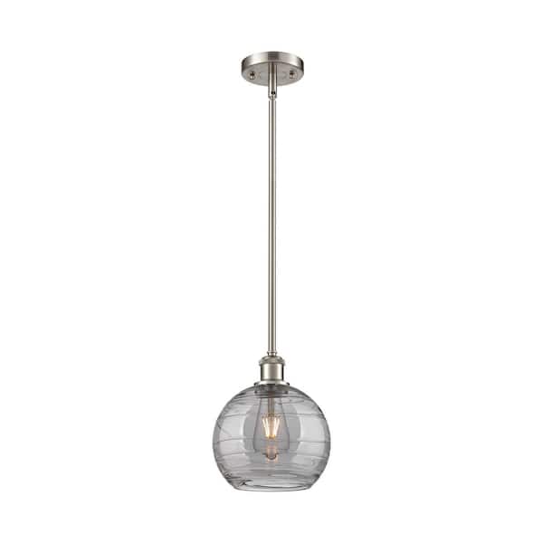 Athens Deco Swirl 100-Watt 1-Light Brushed Satin Nickel Standard Mini Pendant Light with Painted Glass Shade