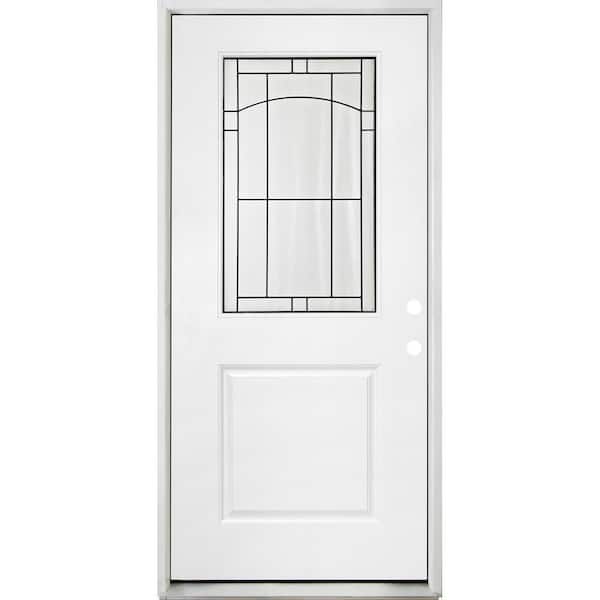 Steves & Sons Legacy Knox 36 in. x 80 in. Left-Hand/Inswing Half Lite Decorative Glass White Primed Fiberglass Prehung Front Door