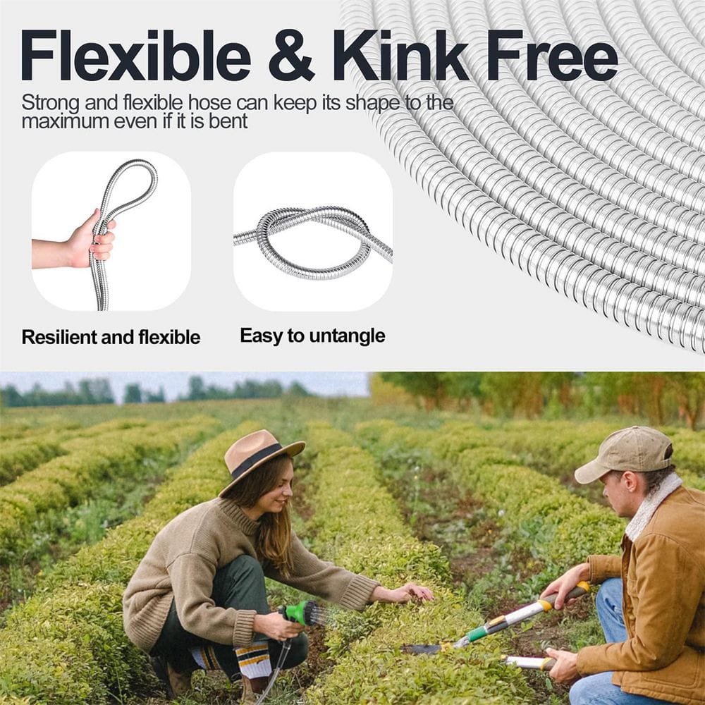 50ft Heavy Duty Stainless Steel Garden Hose with Aluminum Nozzle