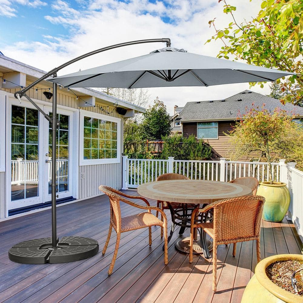 10ft Gray Polyester Patio Offset Umbrella with Iron Frame