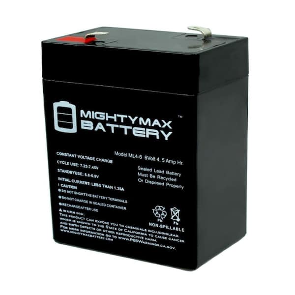 MIGHTY MAX BATTERY ML4-6 - 6V 4.5AH Replacement Battery for YT-645 with F1 Terminal
