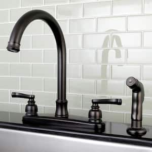 French 2-Handle Standard Kitchen Faucet with Side Sprayer in Oil Rubbed Bronze