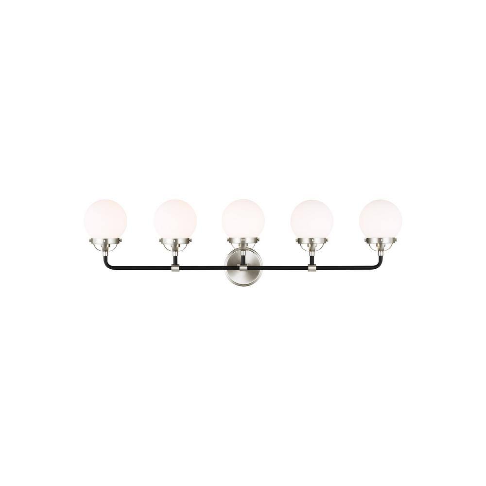 Midnight Black Brushed Nickel 5-Light Vanity with Etched Glass