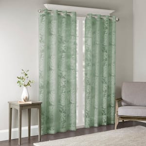 Kauna Sage Green Rayon/Polyester 50 in. W x 95 in. L Sheer Curtain (Single Panel)