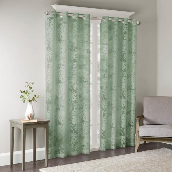 Kauna Sage Green Rayon/Polyester 50 in. W x 95 in. L Sheer Curtain (Single Panel)