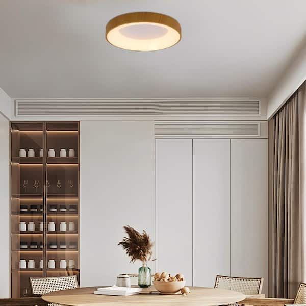 OUKANING 18.5 in. 1-Light Modern Wood 3 Colors Selectable LED
