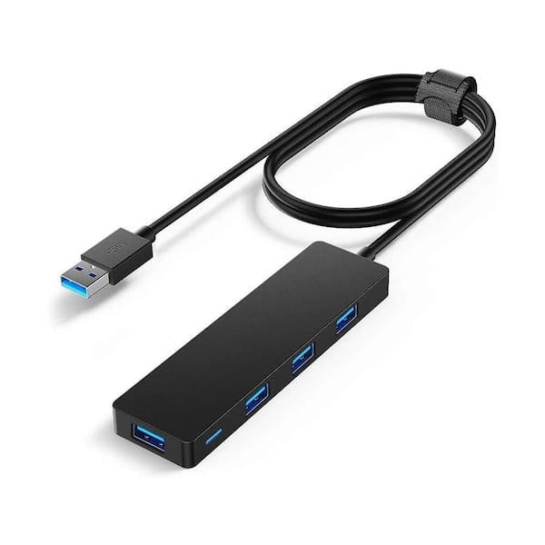 USB Hub 3.0 Splitter with 4-Port Ultra-Slim Expander for Desktop Laptop Chromebook with 4 ft. Cable