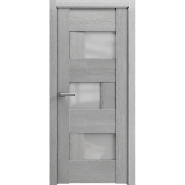 Sartodoors 32 in. x 80 in. 1 Panel Light Grey Oak Color Finished Solid MDF Sliding Door with Hardware