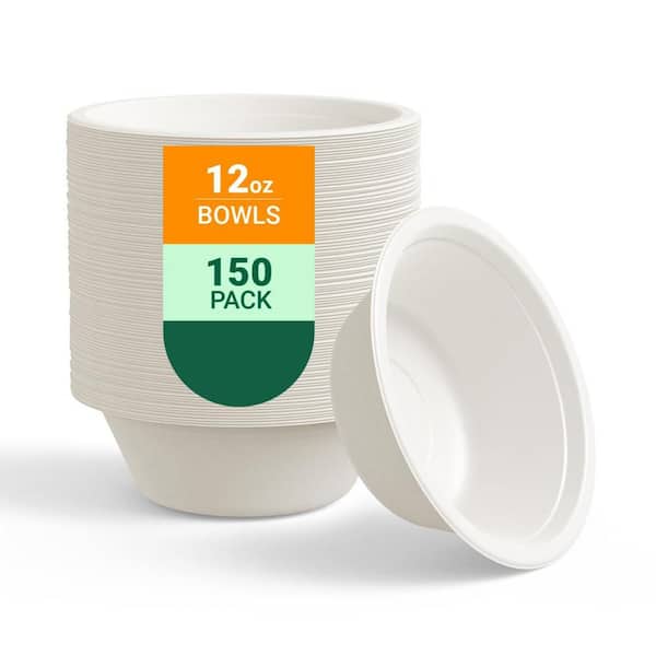 12 oz. Disposable Sugarcane Bagasse Paper Bowls for Salad, Dessert, Milk, and Cereals (150-Pack)