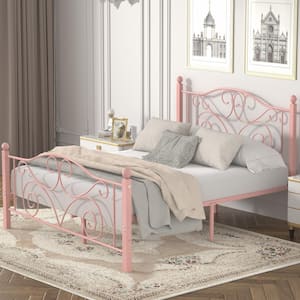 Bed Frame Pink Metal Frame Queen Size Platform Bed Mattress Foundation Support with Headboard and Footboard Metal Bed