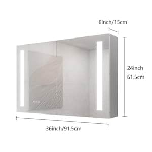36 in. W x 24 in. H Rectangular Frameless Silver Aluminum Surface Mount Medicine Cabinet with Mirror LED
