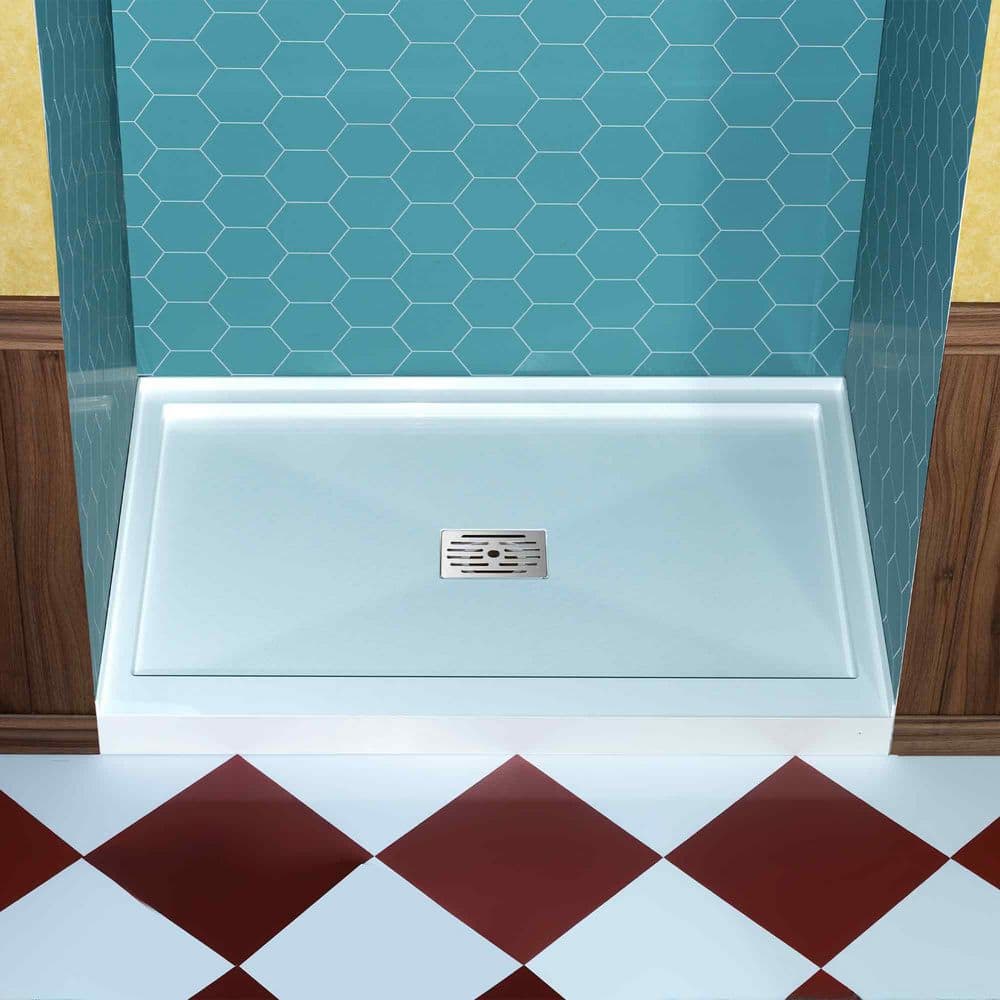 60 in. L x 36 in. W Alcove Shower Pan Base with Brushed Nickel Center Drain in White price history on PriceWatchPro