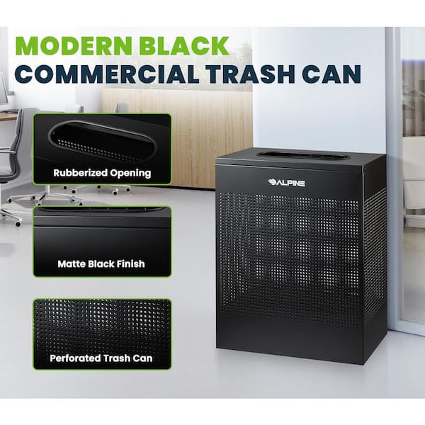 23 Gal. Black Perforated Steel Rectangular Stainless Steel Slim Commercial Trash Can with Open Top Lid