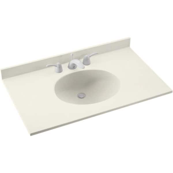 Swan Ellipse 55 in. W x 22 in. D Solid Surface Vanity Top in in Bisque with Bisque Basin