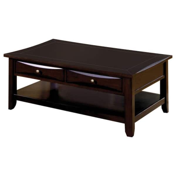 Benjara Baldwin 50 in. Espresso Brown Large Rectangle Wood Coffee Table with Drawers
